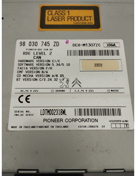 Recambio de sistema audio / radio cd para peugeot 208 1.4 hdi fap referencia OEM IAM 98030745ZD  