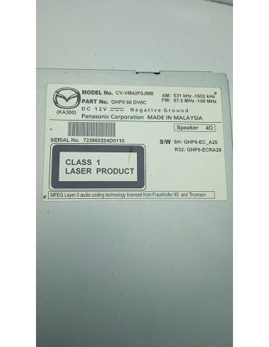 Recambio de sistema audio / radio cd para mazda 6 kombi ()(.2012) style referencia OEM IAM GHP966DV0C  