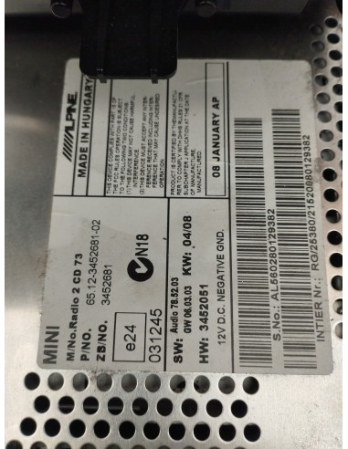 Recambio de sistema audio / radio cd para mini mini (r56) cooper d referencia OEM IAM 6512345268102  
