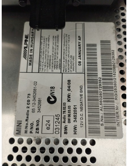 Recambio de sistema audio / radio cd para mini mini (r56) cooper d referencia OEM IAM 6512345268102  