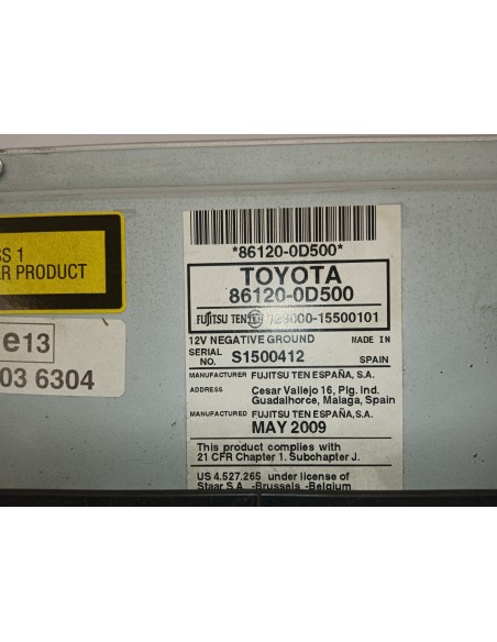 Recambio de sistema audio / radio cd para toyota yaris active referencia OEM IAM 861200D500  