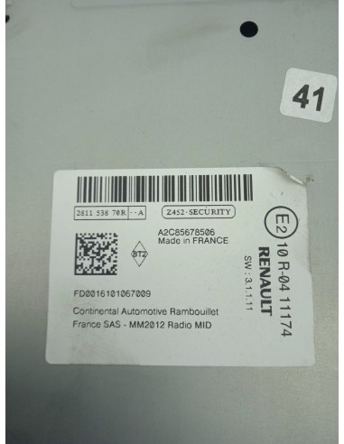Recambio de sistema audio / radio cd para renault zoe (bfm_) zoe referencia OEM IAM 281153870R  