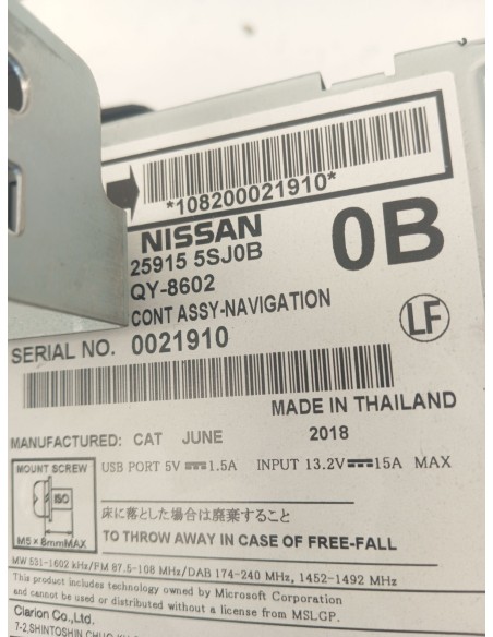 Recambio de sistema audio / radio cd para nissan leaf n-connecta referencia OEM IAM 259155SJ0B  