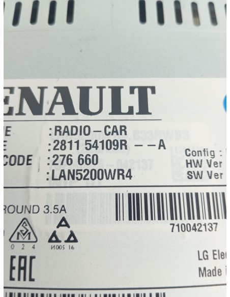 Recambio de pantalla multifuncion para renault captur dynamique referencia OEM IAM 281154109R  