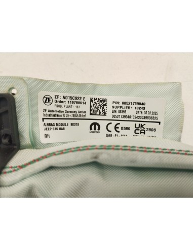Recambio de airbag cortina delantero derecho para jeep avenger (j2) electric referencia OEM IAM 521739040  