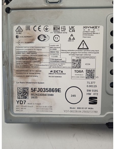 Recambio de pantalla multifuncion para seat arona (kj7, kjp) 1.0 tsi referencia OEM IAM 5FJ035869E  