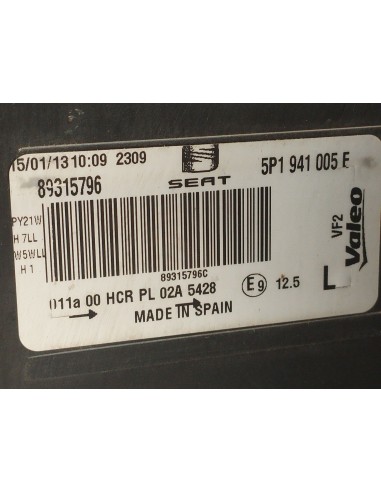Recambio de faro izquierdo para seat toledo iii (5p2) 1.9 tdi referencia OEM IAM 5P1941005E  