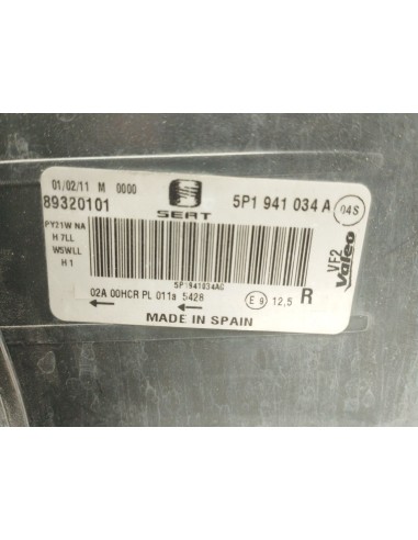 Recambio de faro derecho para seat leon (1p1) 1.6 tdi referencia OEM IAM 5P1941034A  