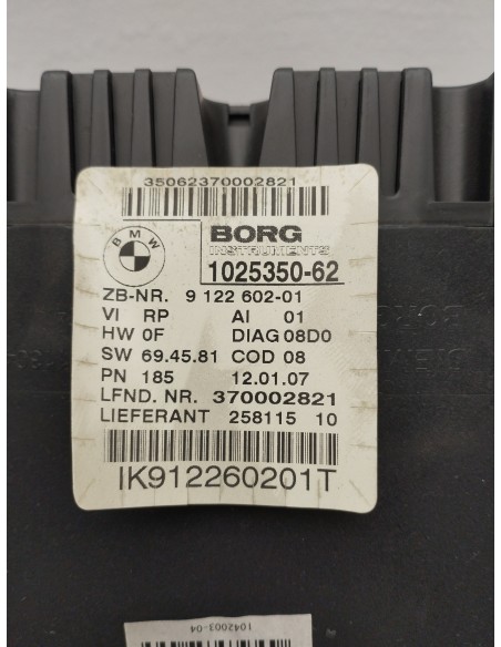Recambio de cuadro instrumentos para bmw serie 3 berlina (e90) 318d referencia OEM IAM 102535062  