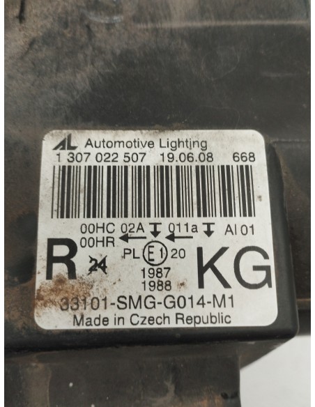 Recambio de faro derecho para honda civic berlina 5 (fk) 1.8 vtec cat referencia OEM IAM 33101SMGG014  