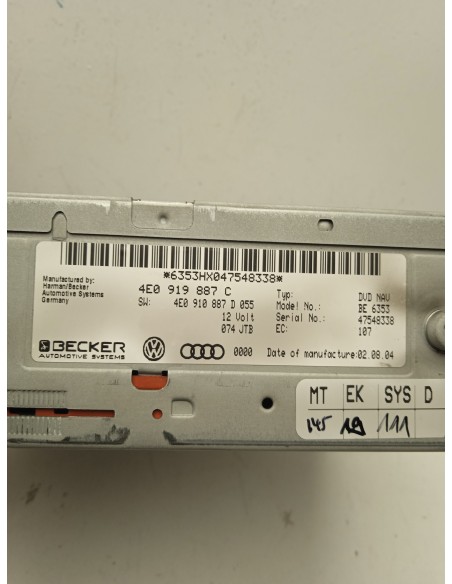 Recambio de sistema navegacion gps para audi a8 (4e2) 3.0 v6 24v tdi referencia OEM IAM 4E0919887C  